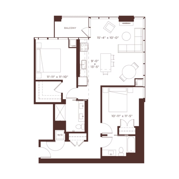 Floor Plan  2 bedroom 2 bathroom 16 floorplan at North&#x2B;Vine, Chicago, Illinois
