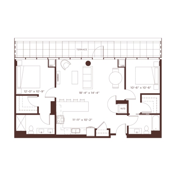 2 bedroom 2 bathroom 19 floorplan 2 bedroom 2 bathroom 19 floor plan at North+Vine, Illinois, 60610