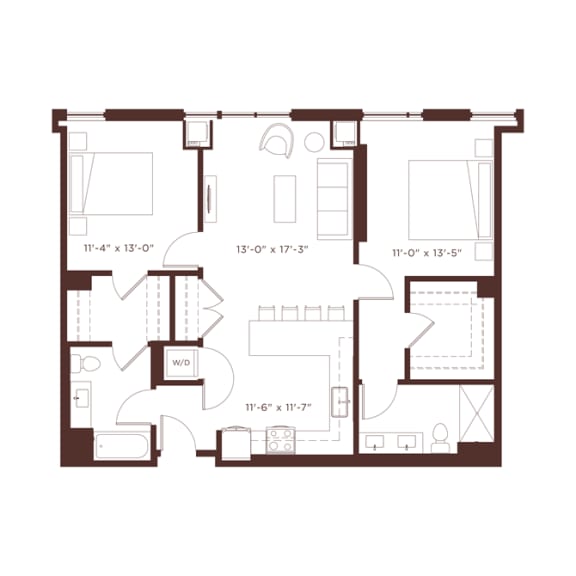 2 bedroom 2 bathroom 21 floorplan at North&#x2B;Vine, Chicago, IL