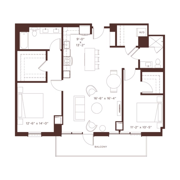 2 bedroom 2 bathroom 23 floorplan at North&#x2B;Vine, Chicago, Illinois