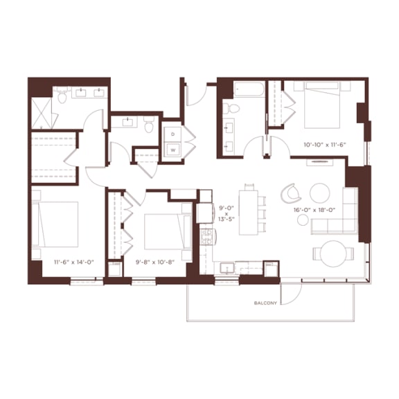 2 bedroom 2 bathroom 26 floorplan at North&#x2B;Vine, Illinois, 60610