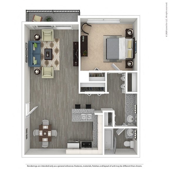 One Bedroom, One Bath Floor Plan  at Mediterranean Village West Hollywood, West Hollywood, CA, 90069