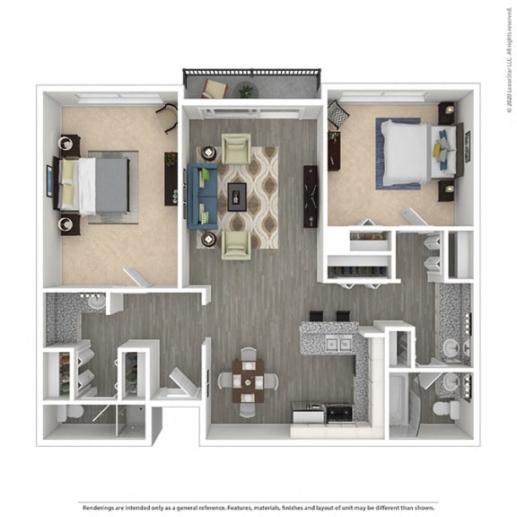 Two Bedroom, Two Bathroom  Floor Plan  at Mediterranean Village West Hollywood, West Hollywood