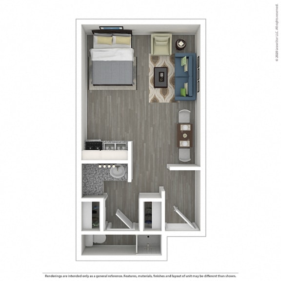 Efficiency Floor Plan  at Mediterranean Village West Hollywood, California