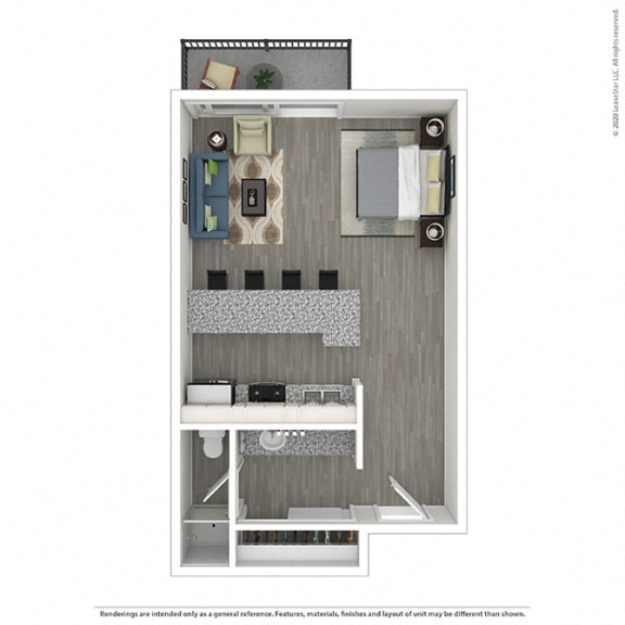 Studio Floor Plan  at Mediterranean Village West Hollywood, West Hollywood, California