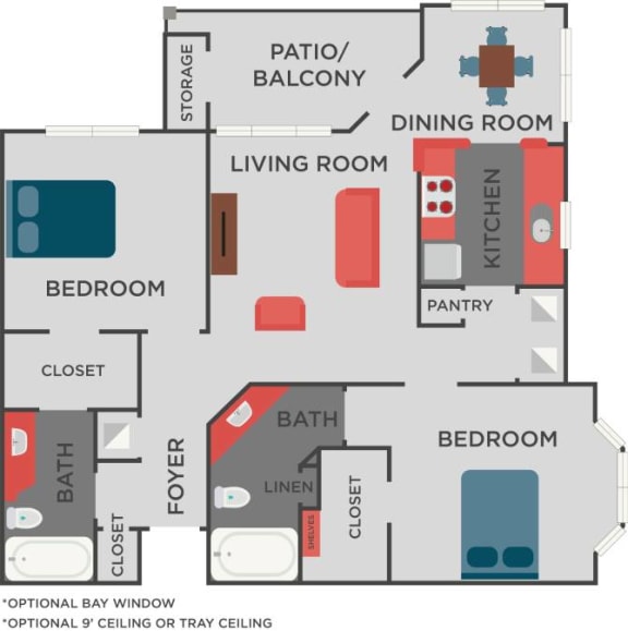 Wilmington Floorplan 2 Bedroom 2 Bath 1051 Total Sq Ft at Autumn Park Apartments, Charlotte, NC 28262