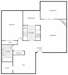 Floor Plan 1x1 + DEN 850 SF - A