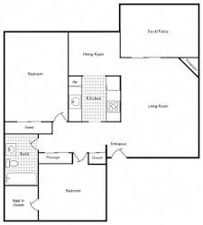 Floor Plan 2x1 850 SF - B