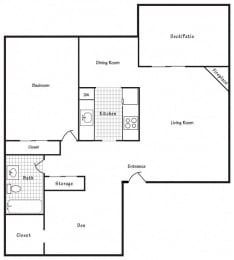  Floor Plan 1x1 + DEN 850 SF - A