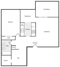  Floor Plan 1x1 + DEN 824 SF - B
