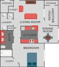 Durham Floorplan 1 Bedroom 1 Bath 757 Total Sq Ft at Autumn Park Apartments, Charlotte, NC 28262