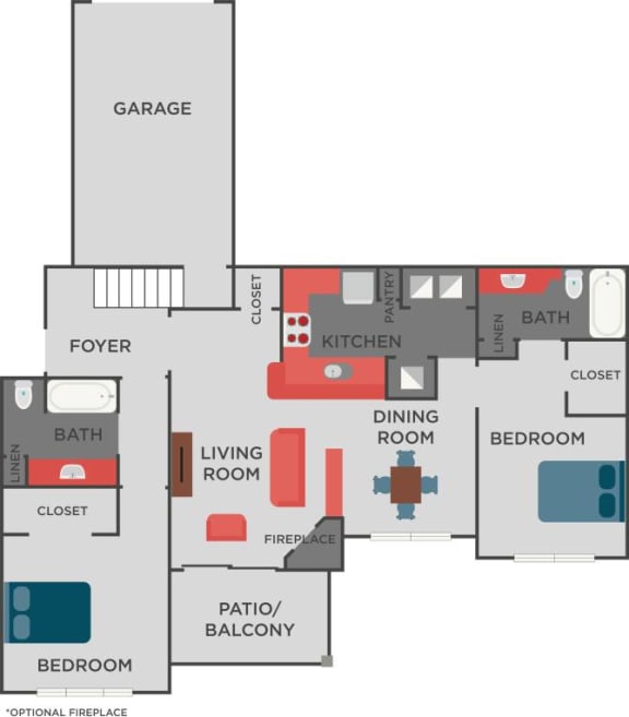 Floor Plan  Asheville Floorplan 2 Bedroom 2 Bath 1203 Total Sq Ft at Autumn Park Apartments, Charlotte, NC 28262
