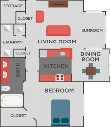 Greenville Floorplan 1 Bedroom 1 Bath 812 Total Sq Ft at Autumn Park Apartments, Charlotte, NC 28262
