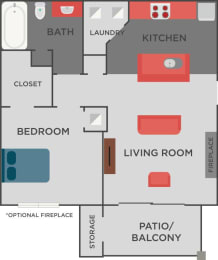 Lehman Floorplan 1 Bedroom 1 Bath 615 Total Sq Ft at Autumn Park Apartments, Charlotte, NC 28262