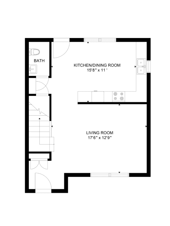 a floor plan of a small house with a bedroom and a living room