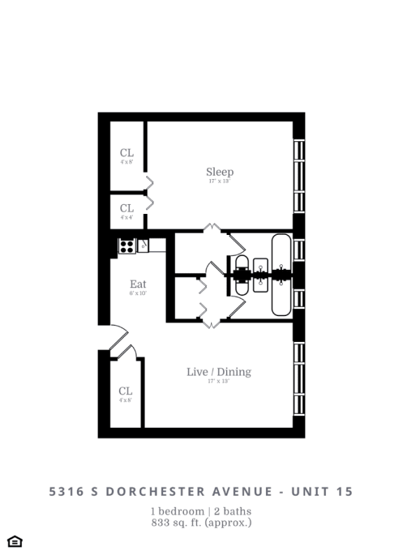 Floor Plan  1 Bed | 2 Bath (B6)