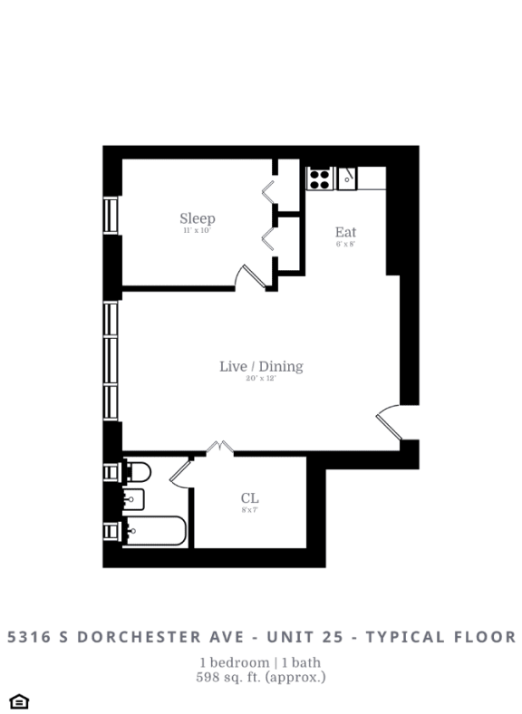 Floor Plan  1 Bed | 1 Bath (B3)