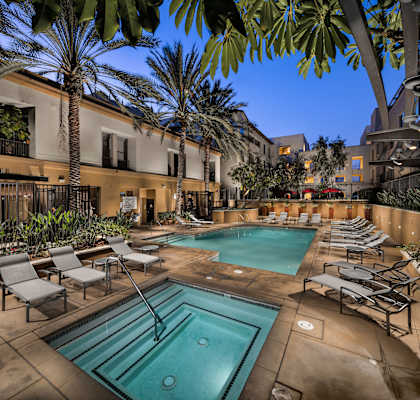 Twilight Pool at Trio Apartments, Pasadena, CA