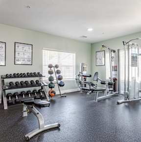 the gym at the flats at big tex apartments