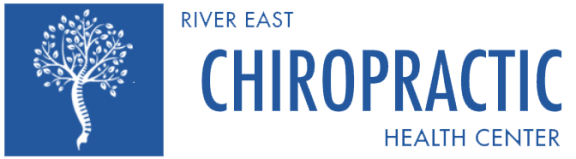 a blue and white logo for the river east chipotle health center