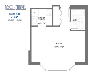 Floor Plan  160 Chapel – STUDIO – 1 BATH - 410 SF – Apartment