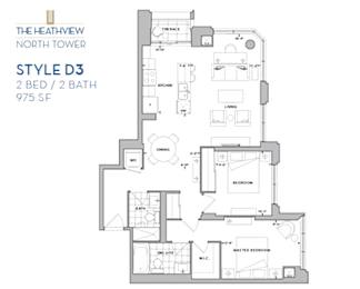 Floor Plan  The Heathview North Tower – 2 BED – 2 BATH - 975 SF – Apartment