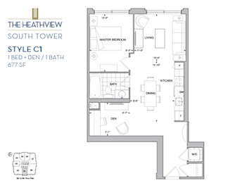 Floor Plan  The Heathview South Tower – 1 BED – DEN - 1 BATH - 677 SF – Apartment