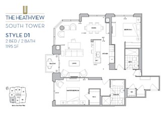 Floor Plan  The Heathview South Tower - 2 BED - 2 BATH - 1195 SF – Apartment