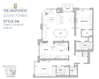 Floor Plan  The Heathview South Tower - 2 BED – 2.5 BATH - 1445 SF – Apartment