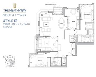 Floor Plan  The Heathview South Tower - 2 BED – DEN – 2.5 BATH - 1650 SF – Apartment