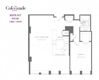 Floor Plan  The Colonnade – 1 BED – 1 BATH - 875 SF – Apartment