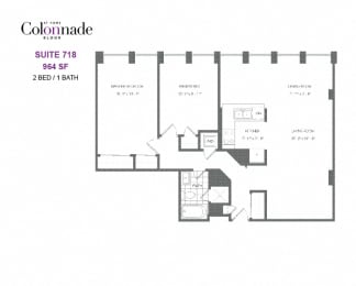 Floor Plan  The Colonnade – 2 BED – 1 BATH - 964 SF – Apartment