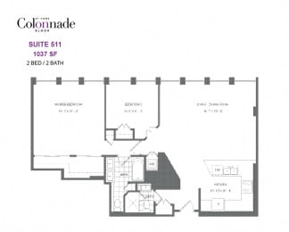 Floor Plan  The Colonnade – 2 BED – 2 BATH - 1037 SF – Apartment