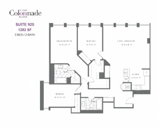 Floor Plan  The Colonnade – 3 BED – 2 BATH - 1282 SF – Apartment