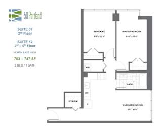 Floor Plan  Fifty on the Park – 2 BED - 1 BATH - 703-747 SF – Apartment