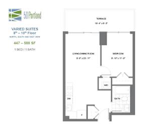 Floor Plan  Fifty on the Park – 1 BED – 1 BATH - 447-588 SF – Apartment