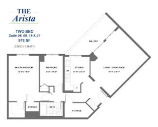 Floor Plan  The Arista - 2 BED – 1 BATH - 978 SF – Apartment