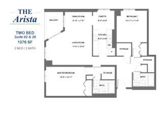 Floor Plan  The Arista - 2 BED – 2 BATH - 1076 SF – Apartment