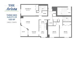 Floor Plan  The Arista - 3 BED – 2 BATH - 1223 SF – Apartment