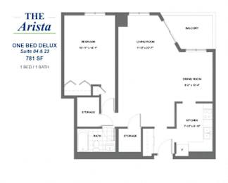 Floor Plan  The Arista - 1 BED – 1 BATH - 781 SF - Apartment