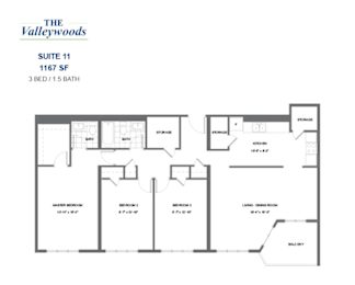 Floor Plan  The Valleywoods - 3 BED – 1.5 BATH - 1167 SF – Apartment