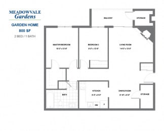 Floor Plan  Meadowvale Gardens - 2 BED - 1 BATH - 800 SF - Apartment