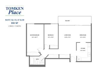 Floor Plan  Tomken Place - 2 BED – 1 BATH - 850 SF – Apartment