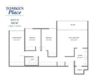 Floor Plan  Tomken Place - 3 BED – 1 BATH - 950 SF – Apartment