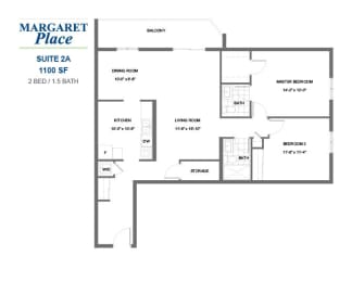 Floor Plan  Margaret Place - 2 BED - 1.5 BATH - 1100 SF - Apartment