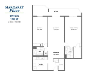 Floor Plan  Margaret Place - 2 BED - 2 BATH - 1250 SF - Apartment