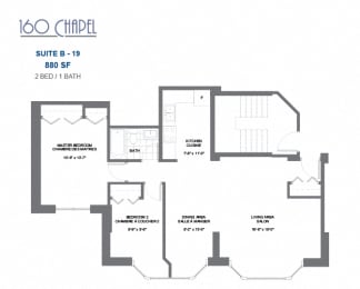 Floor Plan  160 Chapel – 2 BED – 1 BATH - 880 SF – Apartment