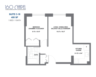 Floor Plan  160 Chapel – 1 BED – 1 BATH - 450 SF – Apartment