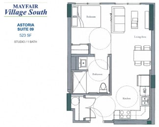 Floor Plan  Mayfair Village South – STUDIO – 1 BATH - 523 SF – Apartment