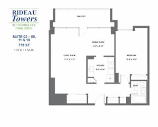 Floor Plan  Rideau Towers - 35 Thorncliffe Park Drive - 1 BED – 1 BATH - 775 SF – Apartment
